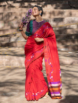 Women's Red Handloom Cotton Saree