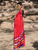 Women's Red Handloom Cotton Saree