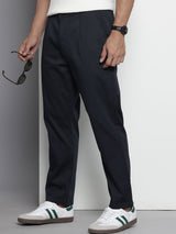 Men's Blue Casual Relaxed Fit Solid Trousers