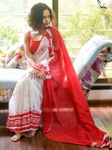 Women's White Mul Cotton Saree