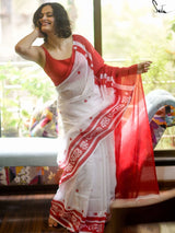Women's White Mul Cotton Saree