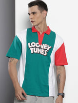 Men's Boxy Looney Tunes Printed Polo Collar Tshirt