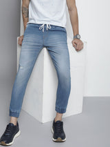 Men's Slim Fit Solid Mid Rise Stretchable Denim Joggers
