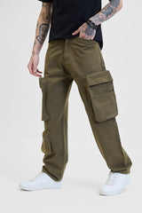 Men's Olive Relaxed Fit Multi-Pocket Cargo Pant
