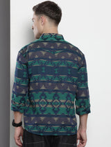 Men's Green Casual Regular Fit Textured Full Sleeves Shirt