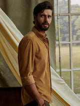 Men's Yellow Casual Regular Fit Solid Full Sleeves Shirt