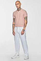 Men's Pink Casual Slim Fit Self-Design Half Sleeves Polo Tshirt