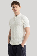 Men's Beige Casual Slim Fit Printed Half Sleeves Polo Tshirt