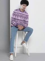 Men's Purple Casual Round Neck Printed Full Sleeves Sweatshirt