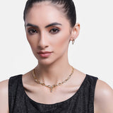 Women's Gold Plated Oval Loops Necklace Set with White Crystals