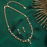 Women's Gold Plated Oval Loops Necklace Set with White Crystals
