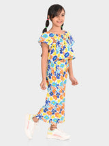 Girls Multicolor Casual Printed Regular Fit Half Sleeves Clothing Set