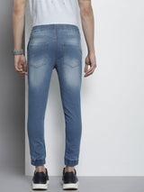 Men's Slim Fit Solid Mid Rise Stretchable Denim Joggers