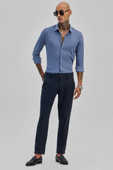 Men's Blue Casual Slim Fit Solid Full Sleeves Shirt