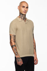 Men's Beige Casual Slim Fit Polo Tshirt