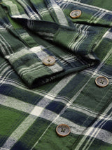 Men's Regular Fit Checkered Full Sleeves Spread Collar Double Flap Pocket Casual Over Shirt