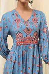 Women's Blue Festive Three Quarter Sleeves Kurti