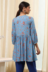 Women's Blue Festive Three Quarter Sleeves Kurti