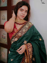 Women's Green Silk Saree with Blouse Piece