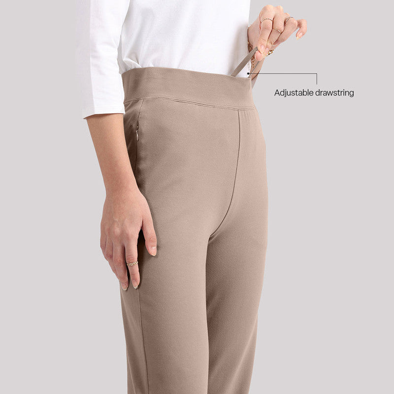 Women's Brown Solid Sports High Rise Pant