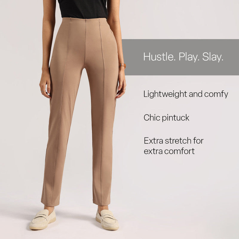 Women's Brown Formal Solid Pant