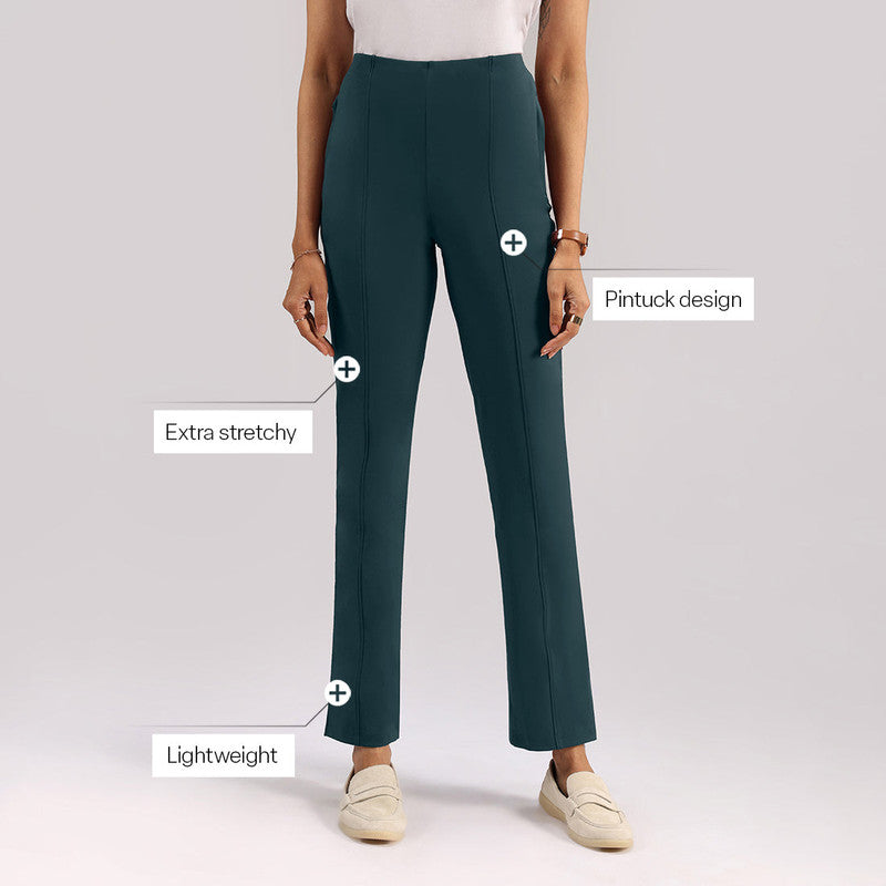 Women's Green Solid Sports High Rise Pant
