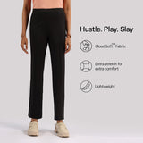 Women's Black Solid Sports High Rise Pant - Tall