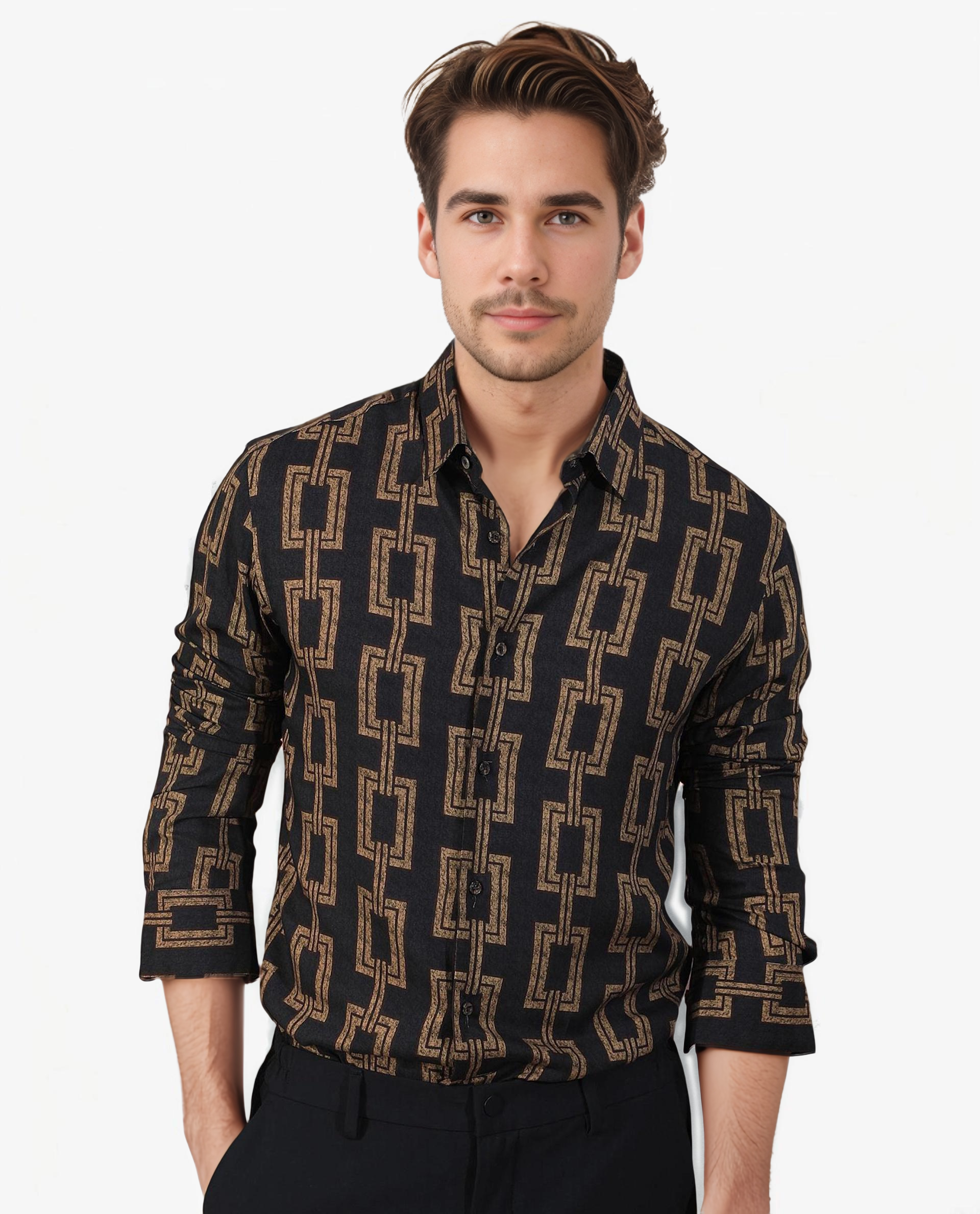 Men's Black Casual Regular Fit Printed Full Sleeves Shirt
