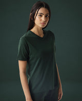 Women's Arvi Green Cotton Blend Fabric Regular Fit Half Sleeves Solid V-Neck Tshirt