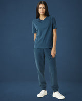 Women's Arvi Blue Cotton Blend Fabric Regular Fit Half Sleeves Solid V-Neck Tshirt