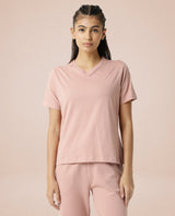 Women's Arvi Pink Cotton Blend Fabric Regular Fit Half Sleeves Solid V-Neck Tshirt