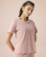 Women's Arvi Pink Cotton Blend Fabric Regular Fit Half Sleeves Solid V-Neck Tshirt