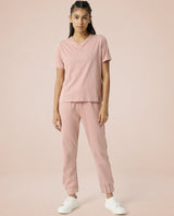 Women's Arvi Pink Cotton Blend Fabric Regular Fit Half Sleeves Solid V-Neck Tshirt