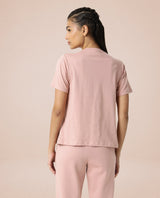 Women's Arvi Pink Cotton Blend Fabric Regular Fit Half Sleeves Solid V-Neck Tshirt