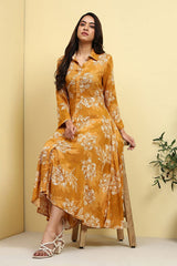 Women's Yellow Festive Three Quarter Sleeves Dress