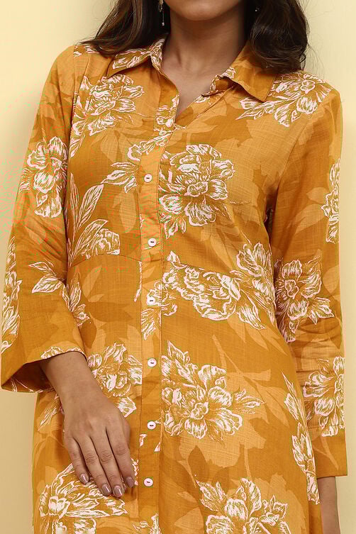 Women's Yellow Festive Three Quarter Sleeves Dress