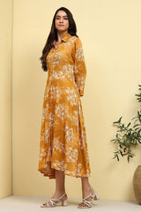Women's Yellow Festive Three Quarter Sleeves Dress