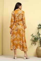 Women's Yellow Festive Three Quarter Sleeves Dress