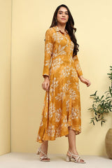 Women's Yellow Festive Three Quarter Sleeves Dress