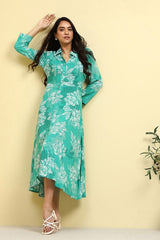 Women's Blue Festive Three Quarter Sleeves Dress