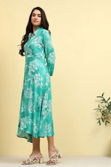 Women's Blue Festive Three Quarter Sleeves Dress