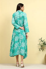Women's Blue Festive Three Quarter Sleeves Dress