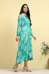 Women's Blue Festive Three Quarter Sleeves Dress