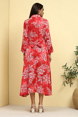 Women's Red Festive Three Quarter Sleeves Dress