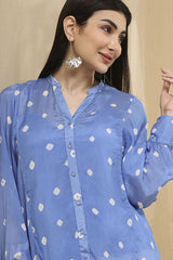 Women's Blue Festive Three Quarter Sleeves Shirt