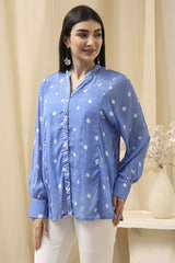 Women's Blue Festive Three Quarter Sleeves Shirt