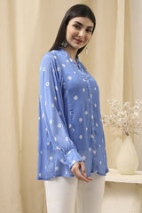 Women's Blue Festive Three Quarter Sleeves Shirt