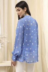 Women's Blue Festive Three Quarter Sleeves Shirt