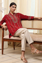 Women's Red Festive Three Quarter Sleeves Kurti