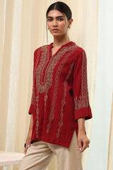 Women's Red Festive Three Quarter Sleeves Kurti